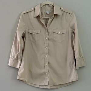 Banana Republic Women’s 100% Cotton Tan Utility 3/4 Sleeve Shirt Size Medium